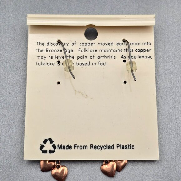 Wheeler Heart-Shaped Copper Dangle Earrings 2" Chain Fringe w/ Hearts Southwest - Picture 3 of 4